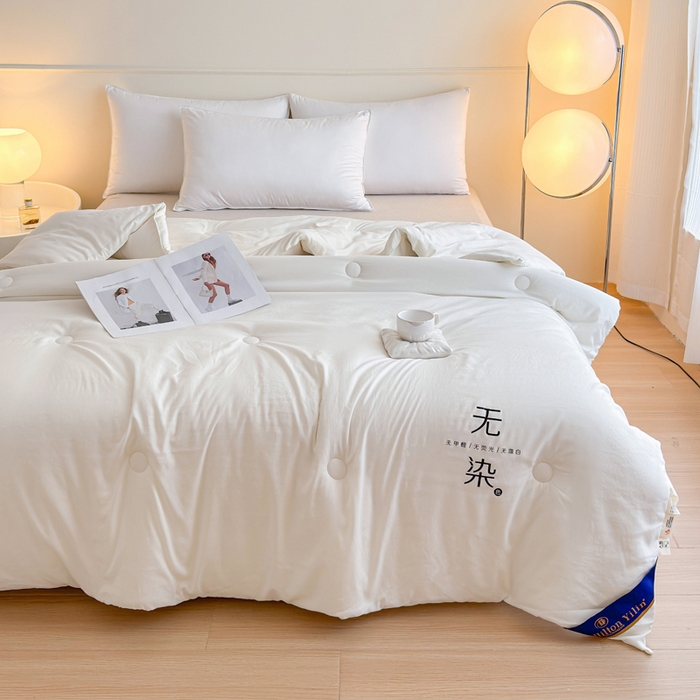 91家纺网 家纺一手货源 找家纺 三俏家纺 2024新款a类无染大豆纤维春秋被冬被学生被 白色