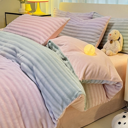 91家纺网 家纺一手货源 找家纺 大麦家纺 2024新款牛奶绒渐变泡泡四件套 渐变-绿茵