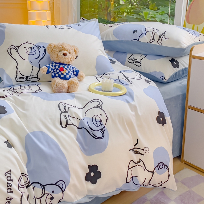 91家纺网 家纺一手货源 找家纺 金鑫汇家纺 2024年新款棉加绒印花四件套保暖牛奶绒法莱绒水晶绒 棉加绒-小熊菲比