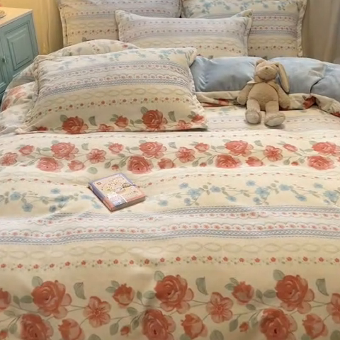 91家纺网 家纺一手货源 找家纺 慕尚家纺 2025新款3.5kg高克重田园花卉类牛奶绒四件套 花美