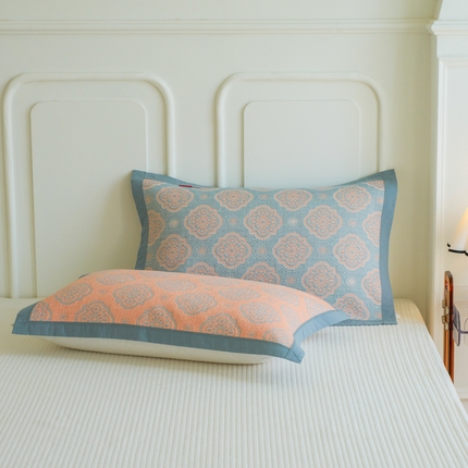 91家纺网 家纺一手货源 找家纺 （总）棠薇家纺 2025新款清新款全棉细纱三层纱包边枕巾一对装