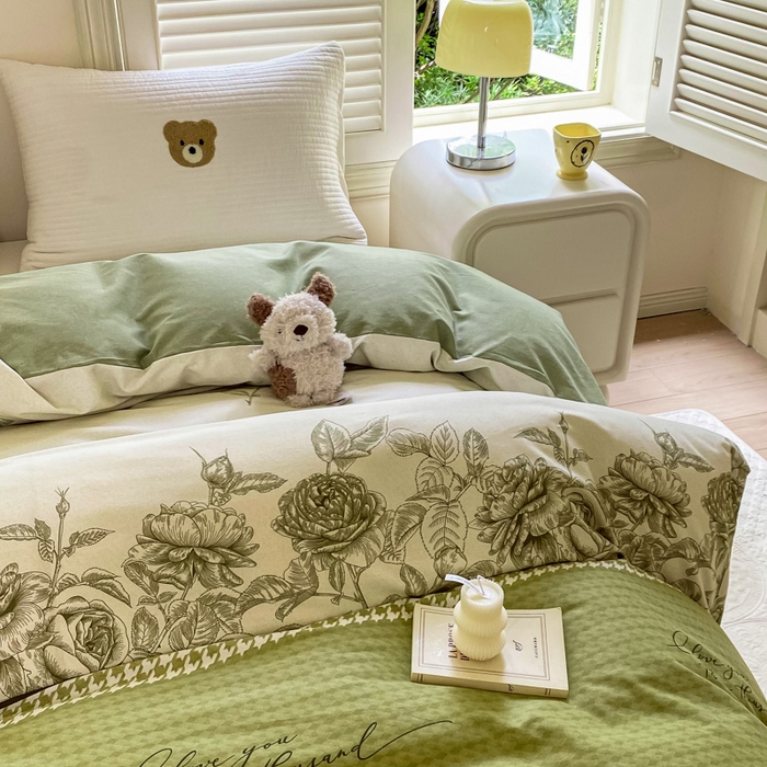 91家纺网 家纺一手货源 找家纺 优品阁 2024新款亲肤舒适全棉磨毛四件套学生三件套系列  温妮莎-绿