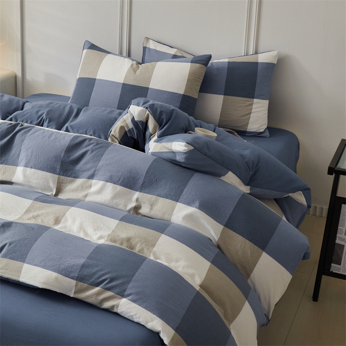 91家纺网 家纺一手货源 找家纺 盛秋家纺 2025新款格子单被套蓝大格+宾利蓝