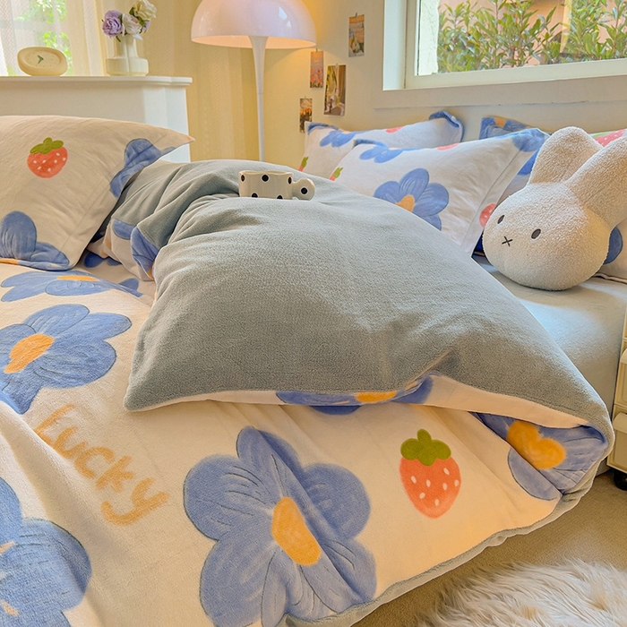 91家纺网 家纺一手货源 找家纺 慕尚家纺 2025新款3.5kg高克重田园花卉类牛奶绒四件套 幸运花