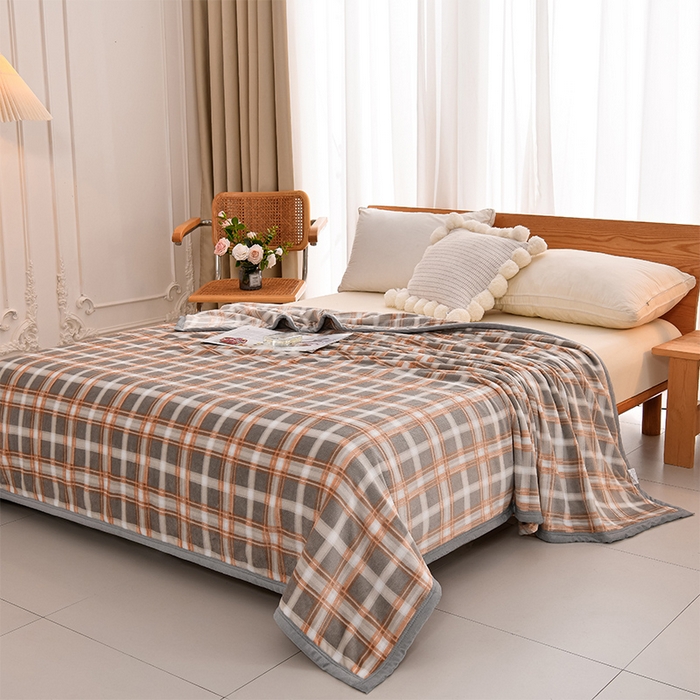 91家纺网 家纺一手货源 找家纺 仟人梦 2024新款A类高克重保暖法兰绒多功能保暖毛毯 时尚咖