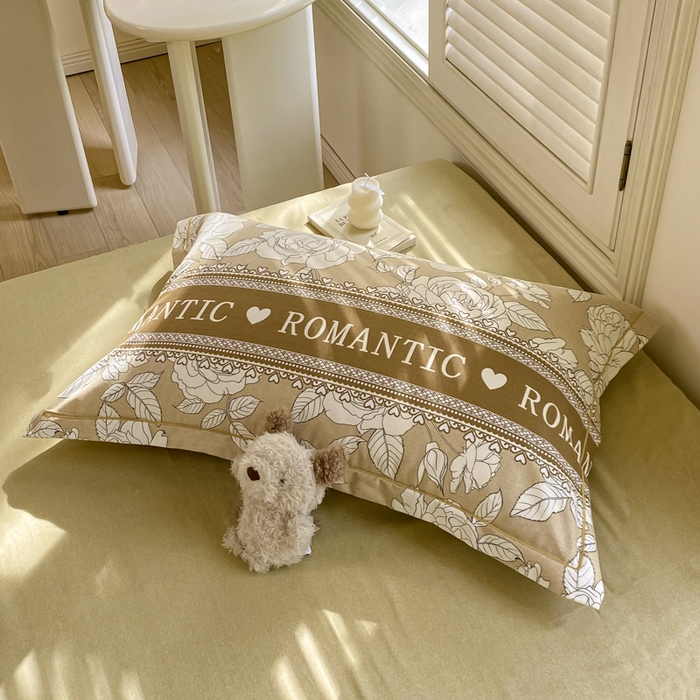 91家纺网 家纺一手货源 找家纺 优品阁 2024新款全棉磨毛四件套单品系列-单枕套 初恋-咖