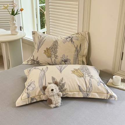 优品阁 2024新款全棉磨毛四件套单品系列-单枕套 且听风铃-灰