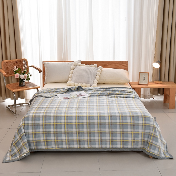 91家纺网 家纺一手货源 找家纺 仟人梦 2024新款A类高克重保暖法兰绒多功能保暖毛毯 简约蓝