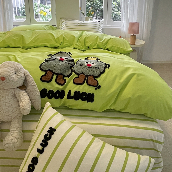 91家纺网 家纺一手货源 找家纺 吉象家纺 2024新款全棉斜纹毛巾绣混搭四件套 好伙伴