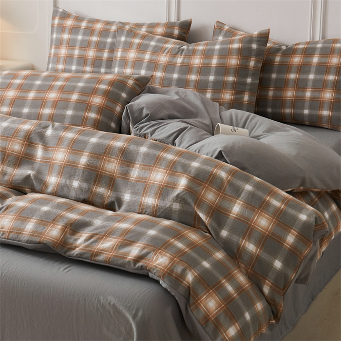 91家纺网 家纺一手货源 找家纺 盛秋家纺 2025新款格子单被套洛卡+中灰