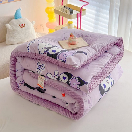 91家纺网 家纺一手货源 找家纺 梵克保罗 2024新款水洗棉豆豆被床盖四件套 紫色库洛米