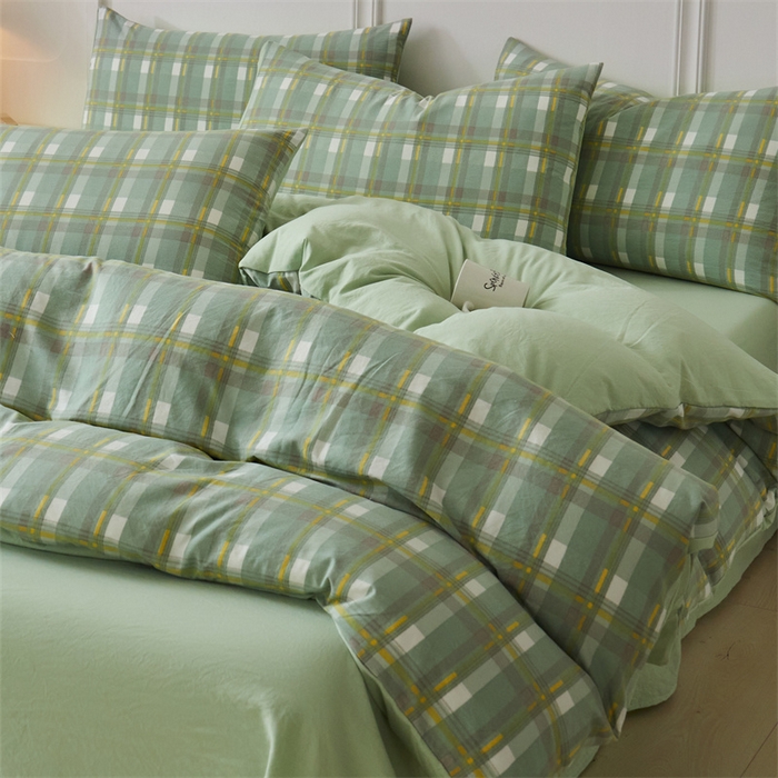 91家纺网 家纺一手货源 找家纺 盛秋家纺 2025新款格子单被套伯曼+灰绿