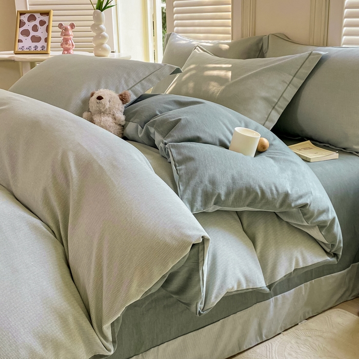 91家纺网 家纺一手货源 找家纺 优品阁 2024新款亲肤舒适全棉磨毛四件套学生三件套系列  邦尼-绿