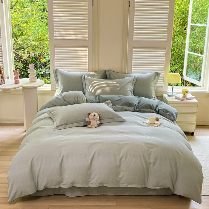 91家纺网 家纺一手货源 找家纺 优品阁 2024新款亲肤舒适全棉磨毛四件套学生三件套系列  邦尼-绿