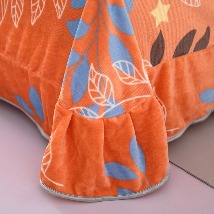 91家纺网 家纺一手货源 找家纺 雨萝家纺 2024新款亲肤舒适牛奶绒四件套 叶幕-橙