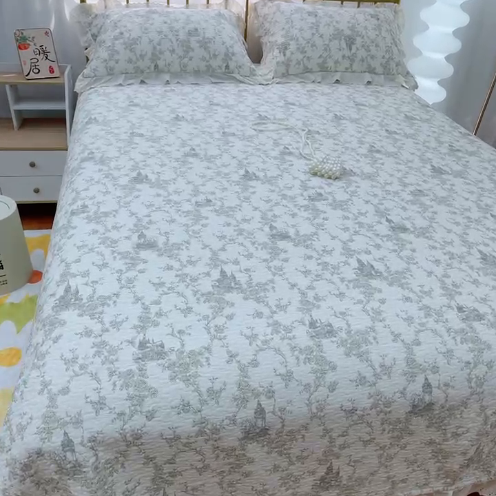 91家纺网 家纺一手货源 找家纺 2024新款亲肤舒适法式床盖三件套 堡垒