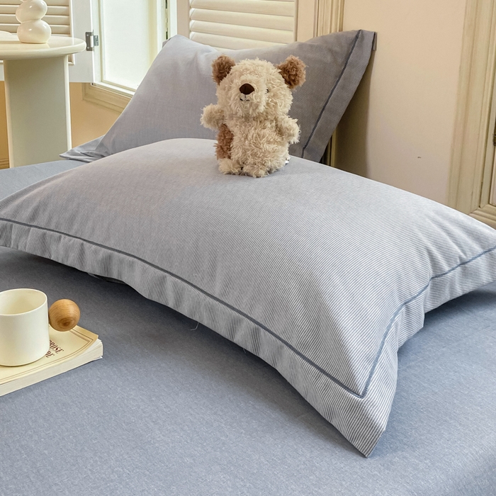 91家纺网 家纺一手货源 找家纺 优品阁 2024新款全棉磨毛四件套单品系列-单枕套 邦尼-蓝灰