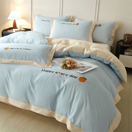 91家纺网 家纺一手货源 找家纺 （总）2025新款水洗磨毛刺绣四件套-桔子-拼角系列