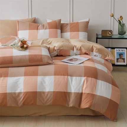 盛秋家纺 2025新款格子单被套咖大格+奶茶