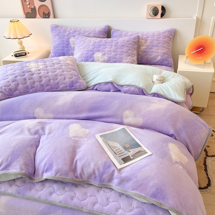 91家纺网 家纺一手货源 找家纺 2024秋冬A类牛奶绒加厚夹棉床笠+牛奶绒被套四件套炫彩