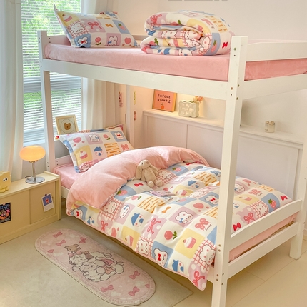 91家纺网 家纺一手货源 找家纺 （总）寻米 2024新款加厚保暖牛奶绒学生三件套