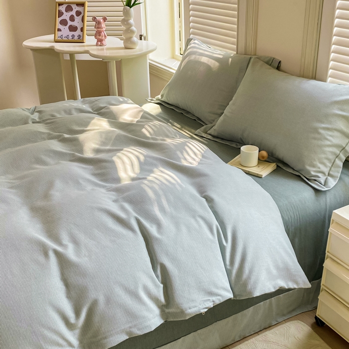 91家纺网 家纺一手货源 找家纺 优品阁 2024新款亲肤舒适全棉磨毛四件套学生三件套系列  邦尼-绿