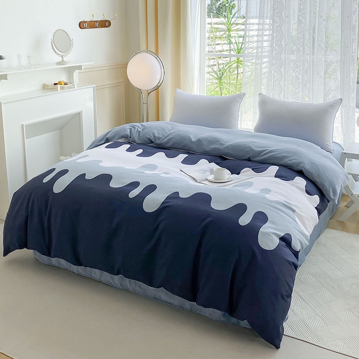 91家纺网 家纺一手货源 找家纺 金鑫汇家纺 2024年新款棉加绒印花四件套保暖牛奶绒法莱绒水晶绒 棉加绒-奶油蓝