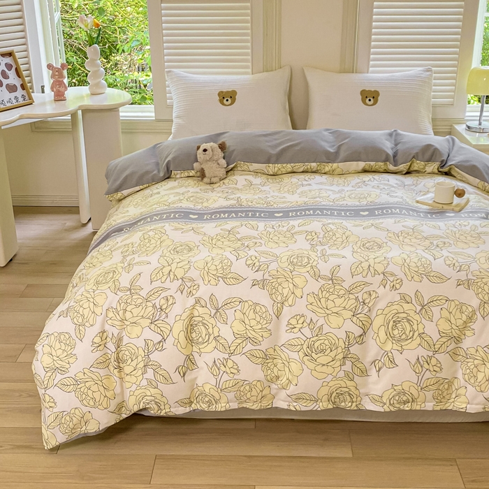 91家纺网 家纺一手货源 找家纺 优品阁 2024新款亲肤舒适全棉磨毛四件套学生三件套系列   初恋-灰