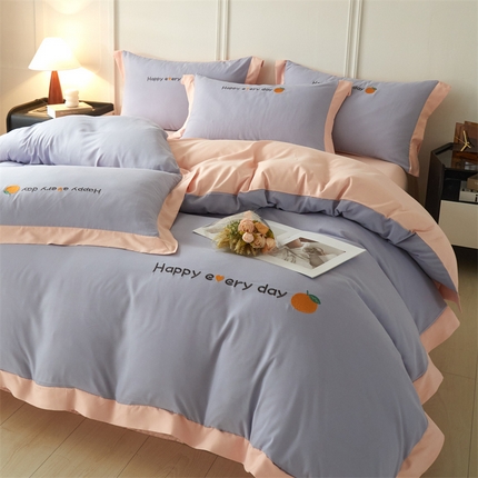 91家纺网 家纺一手货源 找家纺 （总）2025新款水洗磨毛刺绣四件套-桔子-拼角系列