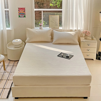 91家纺网 家纺一手货源 找家纺 漫时光 2025新款40支全棉纯色夹棉床笠款 香草白