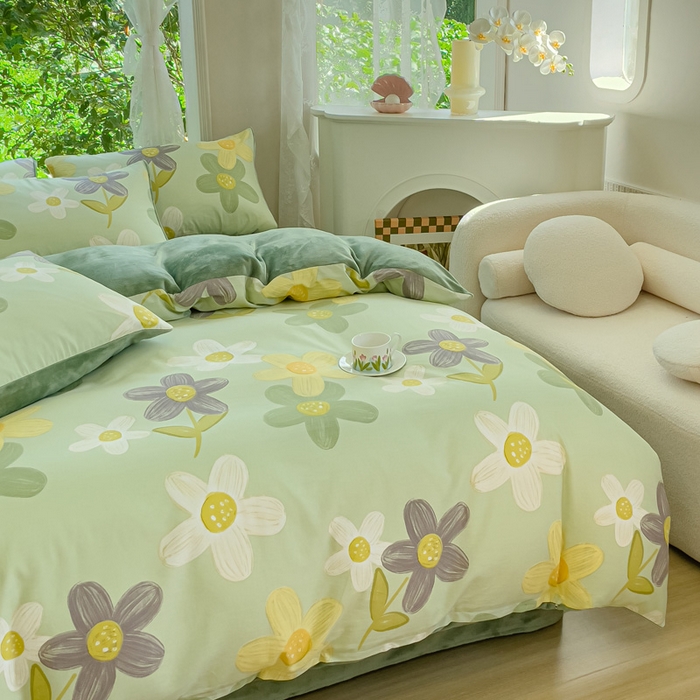 91家纺网 家纺一手货源 找家纺 金鑫汇家纺 2024年新款棉加绒印花四件套保暖牛奶绒法莱绒水晶绒 棉加绒-五彩缤纷