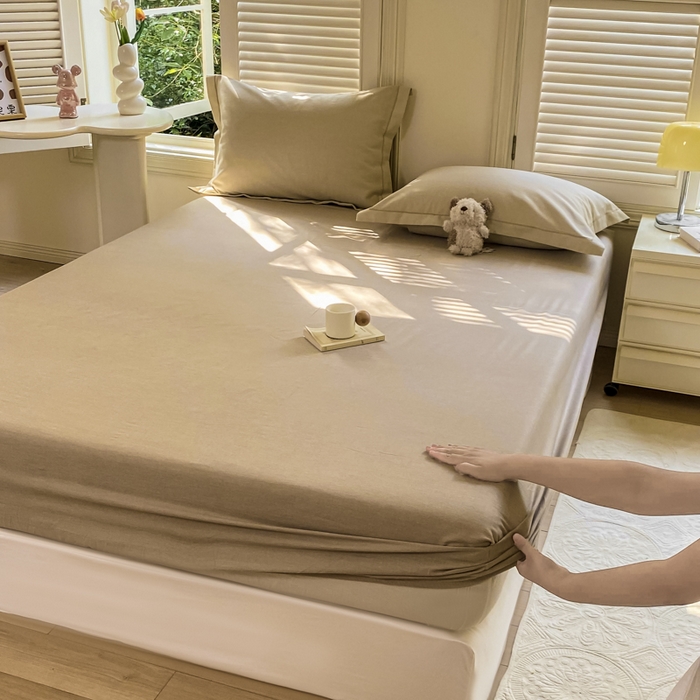 91家纺网 家纺一手货源 找家纺 优品阁 2024新款全棉磨毛四件套单品系列-单床笠 邦尼-咖