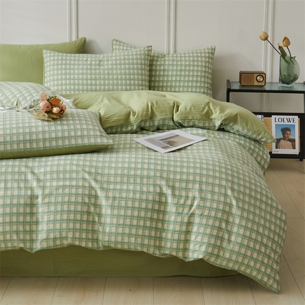 盛秋家纺 2025新款格子单被套抹茶+果绿