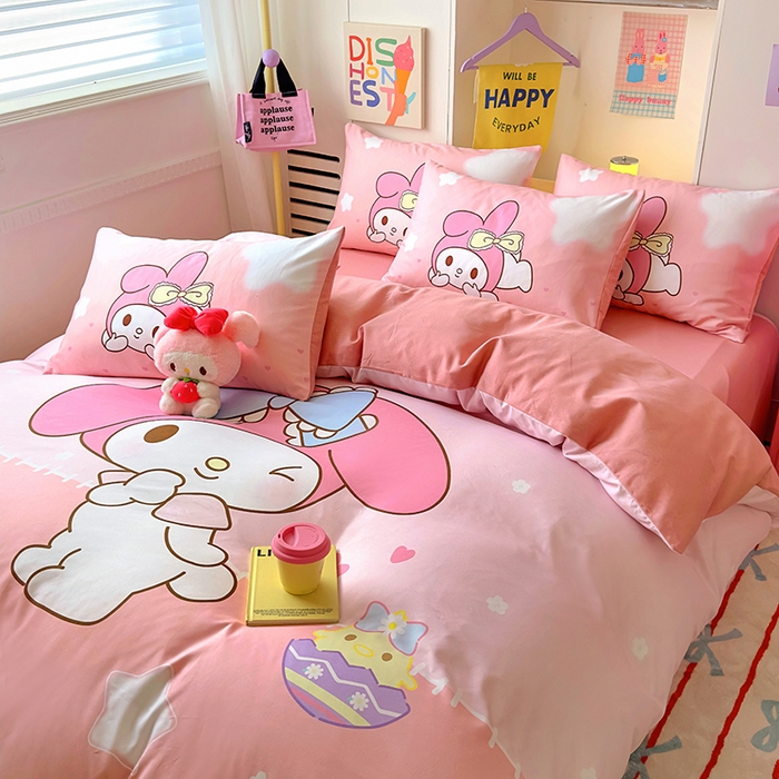 91家纺网 家纺一手货源 找家纺 木堇家居 2024新款三丽欧大版原棉磨毛四件套 星空美乐蒂-粉色