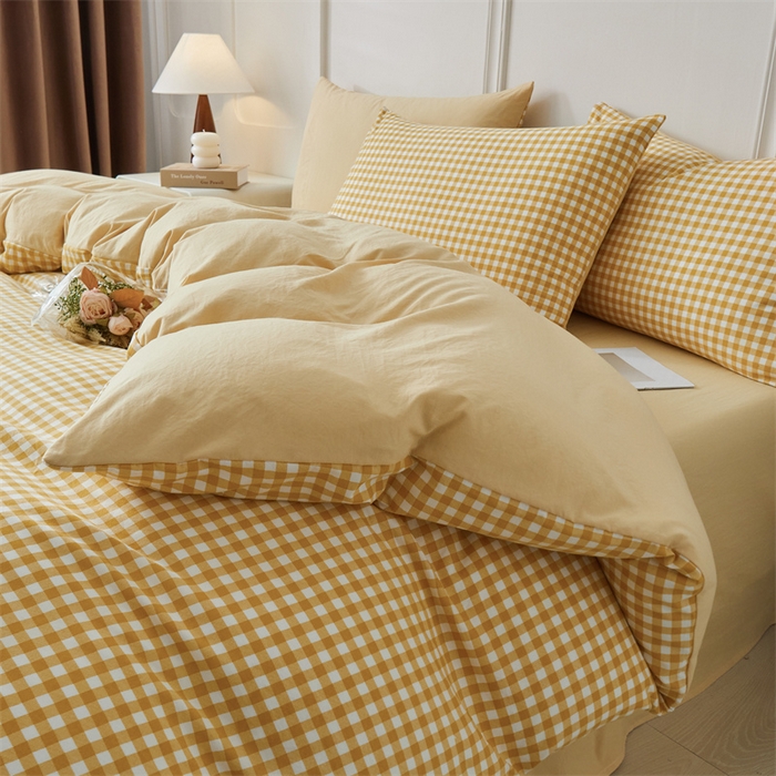 91家纺网 家纺一手货源 找家纺 盛秋家纺 2025新款格子单被套黄小格+云初黄