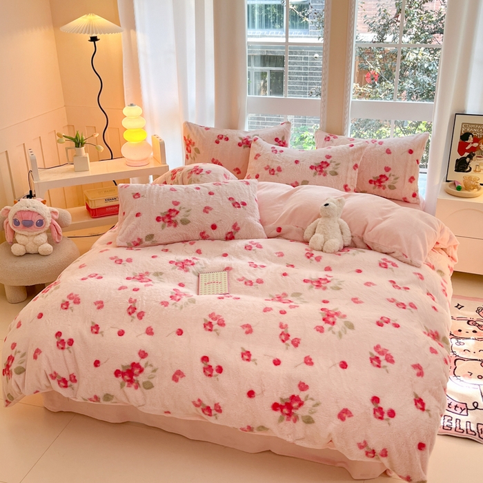 91家纺网 家纺一手货源 找家纺 慕澄家纺 2024新款兔绒牛奶绒加厚保暖印花四件套 花落