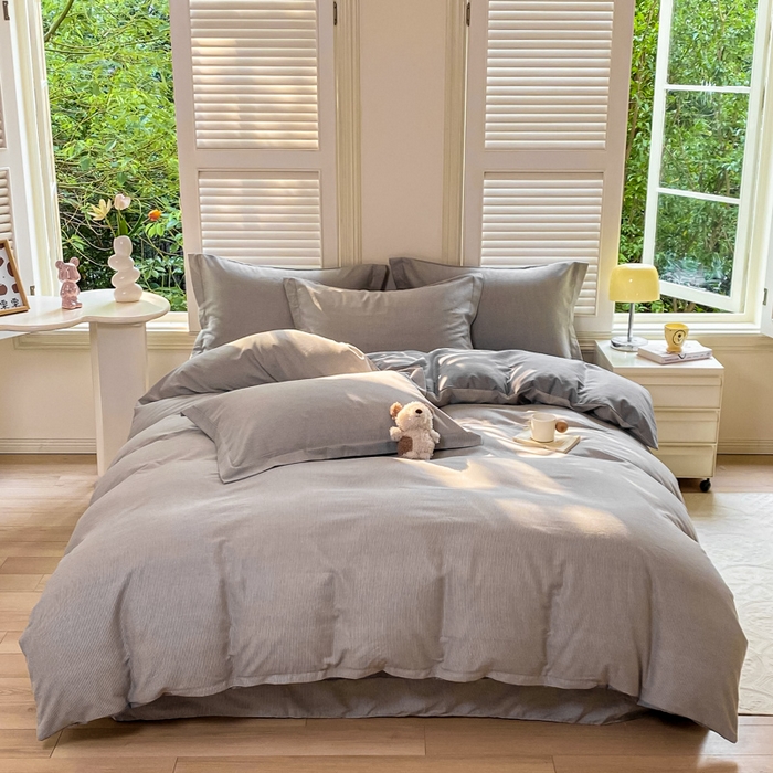 91家纺网 家纺一手货源 找家纺 优品阁 2024新款亲肤舒适全棉磨毛四件套学生三件套系列  邦尼-灰