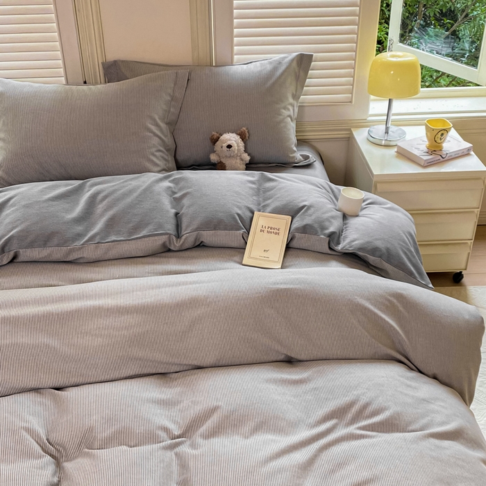 91家纺网 家纺一手货源 找家纺 优品阁 2024新款亲肤舒适全棉磨毛四件套学生三件套系列  邦尼-灰