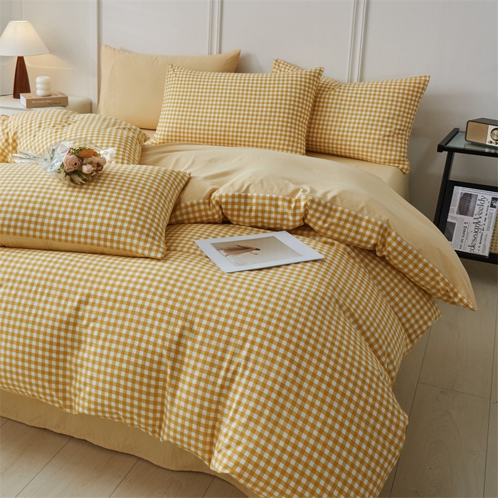 91家纺网 家纺一手货源 找家纺 盛秋家纺 2025新款格子单被套黄小格+云初黄