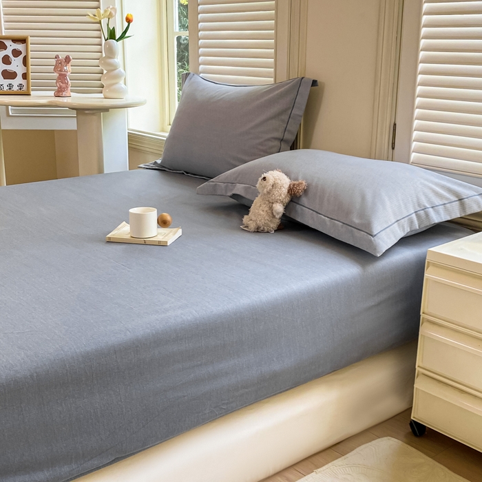 91家纺网 家纺一手货源 找家纺 优品阁 2024新款全棉磨毛四件套单品系列-单床笠 邦尼-蓝灰