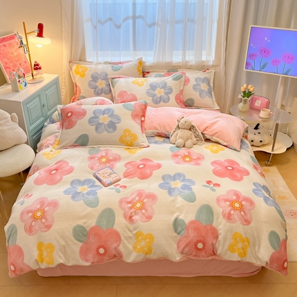 91家纺网 家纺一手货源 找家纺 （总）慕尚家纺 2024新款3.5kg高克重田园花卉类牛奶绒四件套