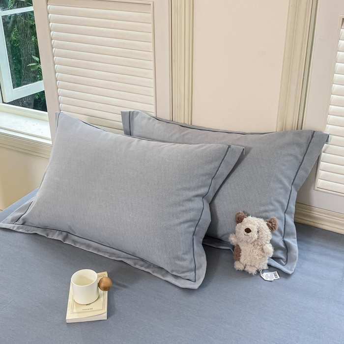 91家纺网 家纺一手货源 找家纺 优品阁 2024新款全棉磨毛四件套单品系列-单枕套 邦尼-蓝灰