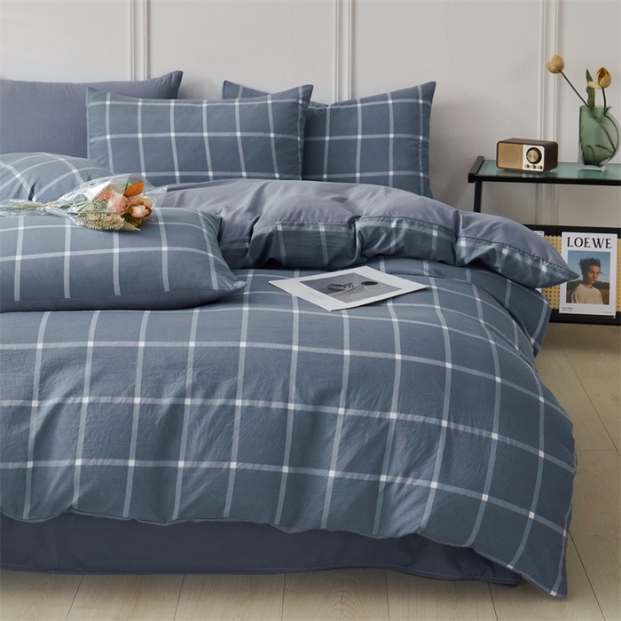 91家纺网 家纺一手货源 找家纺 盛秋家纺 2025新款格子单被套灰大格+蓝灰