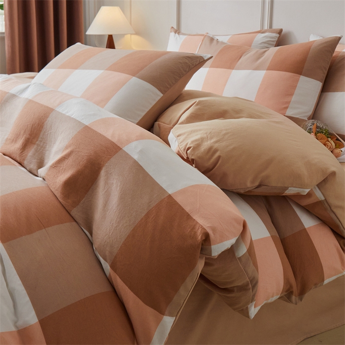 91家纺网 家纺一手货源 找家纺 盛秋家纺 2025新款格子单被套咖大格+奶茶