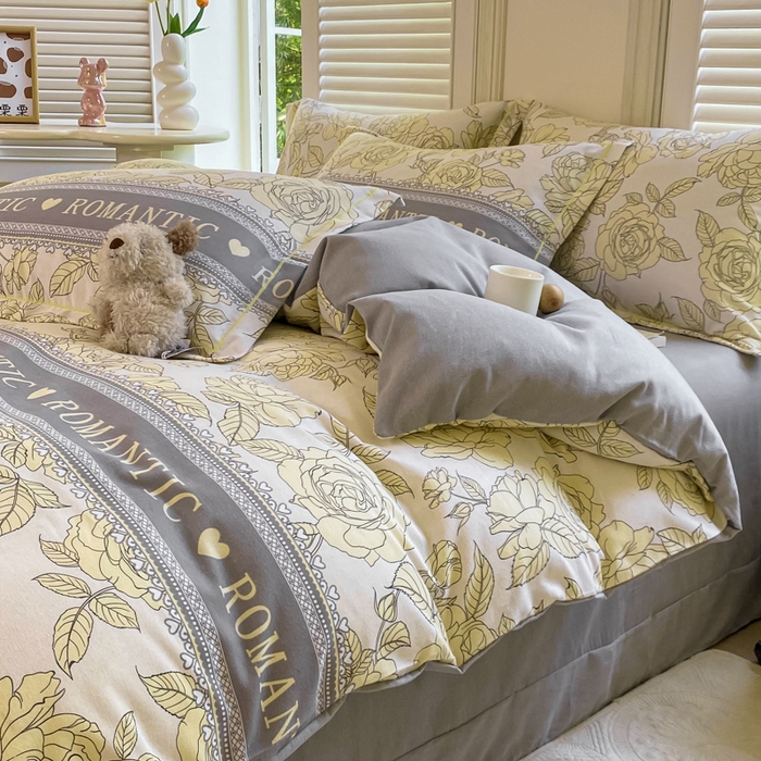 91家纺网 家纺一手货源 找家纺 优品阁 2024新款亲肤舒适全棉磨毛四件套学生三件套系列   初恋-灰