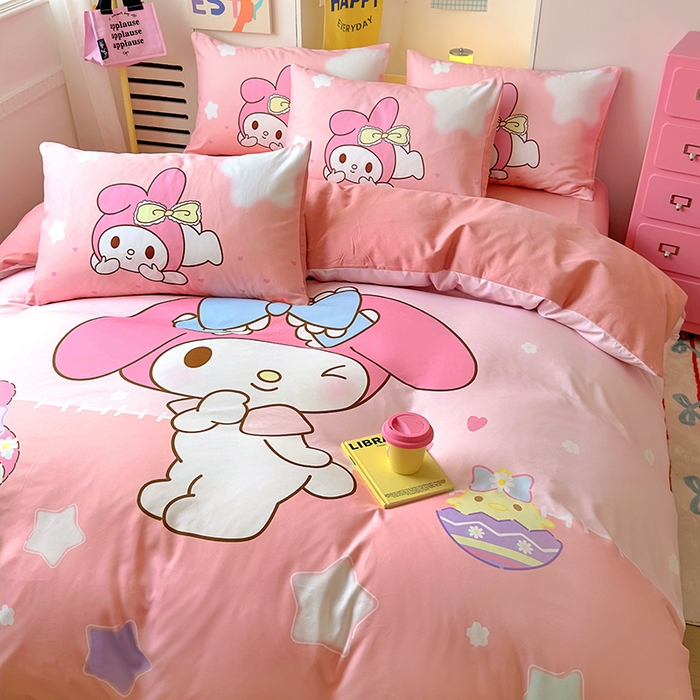 91家纺网 家纺一手货源 找家纺 木堇家居 2024新款三丽欧大版原棉磨毛四件套 星空美乐蒂-粉色