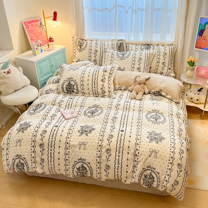 91家纺网 家纺一手货源 找家纺 慕尚家纺 2025新款3.5kg高克重田园花卉类牛奶绒四件套 摩登花园