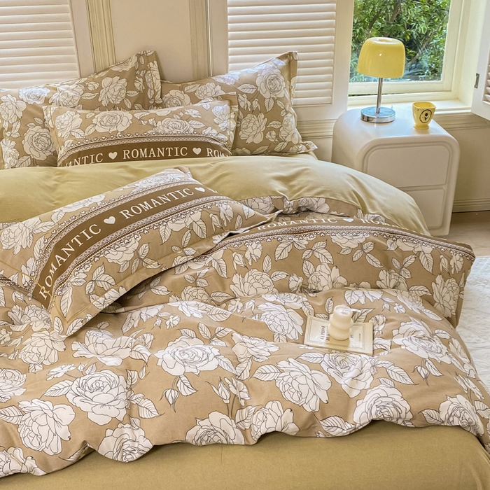 91家纺网 家纺一手货源 找家纺 优品阁 2024新款亲肤舒适全棉磨毛四件套学生三件套系列  初恋-咖