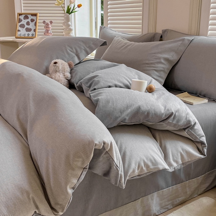 91家纺网 家纺一手货源 找家纺 优品阁 2024新款亲肤舒适全棉磨毛四件套学生三件套系列  邦尼-灰