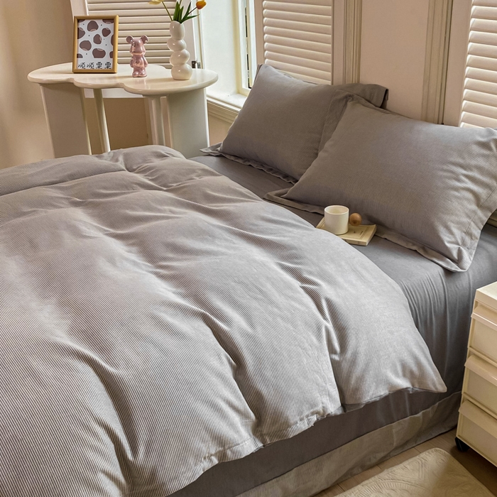 91家纺网 家纺一手货源 找家纺 优品阁 2024新款亲肤舒适全棉磨毛四件套学生三件套系列  邦尼-灰